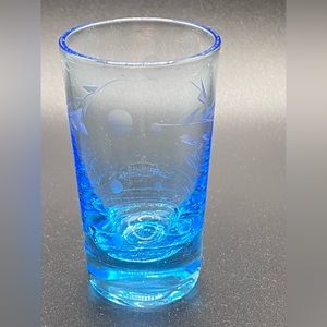 Blue Cordial Glass with Etched Design